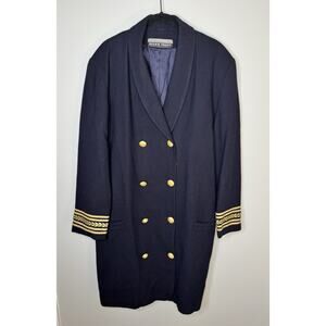 Vintage Linda Allard Ellen Tracy Navy Gold Military Style Wool Blazer Jacket 14